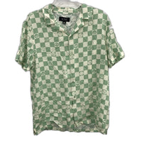 Kenji Light Green Checkered Face Design Button Regular Fit Shirt Mens Size M NEW