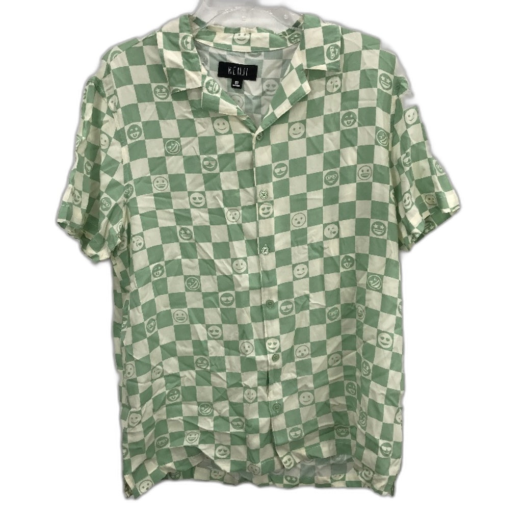 Kenji Light Green Checkered Face Design Button Regular Fit Shirt Mens Size M NEW