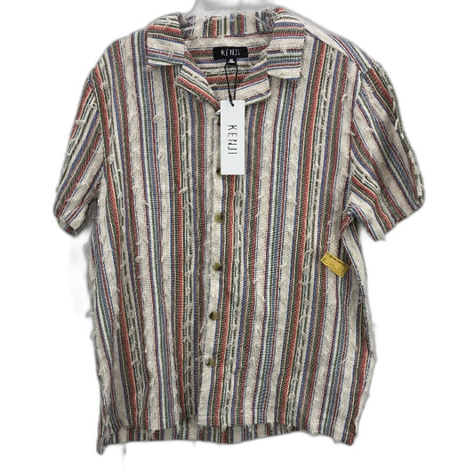 Kenji Natural Multicoloured Stripe Textured Short Sleeve Shirt Mens Sz M NEW