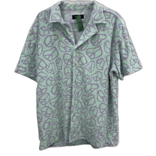 Kenji Mint Green Purple Peace Sign Terry Towling Unique Shirt Mens Sz M NEW