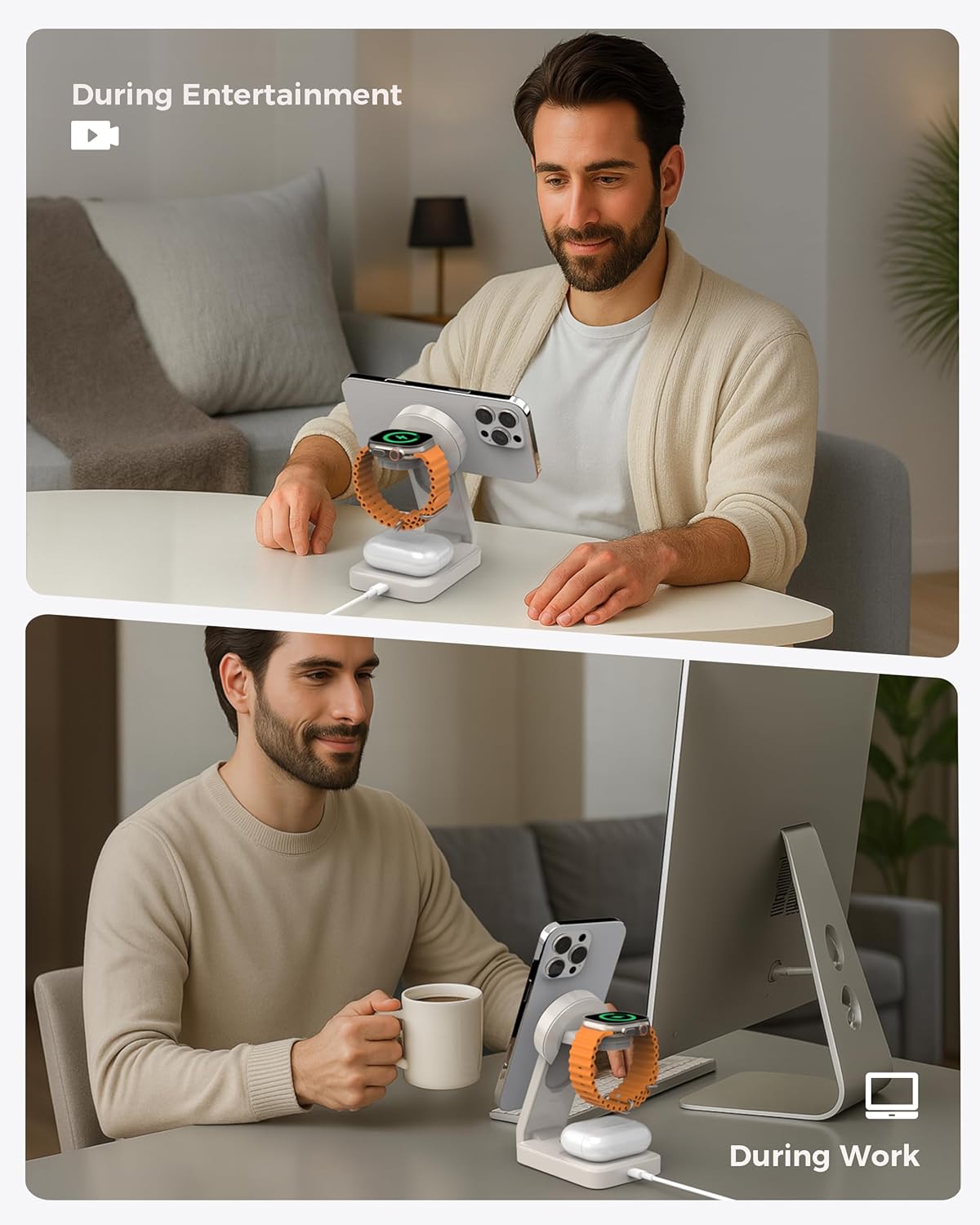 SOFLAME 3-in-1 Induction Chargers Foldable Magnetic Wireless Charger NEW