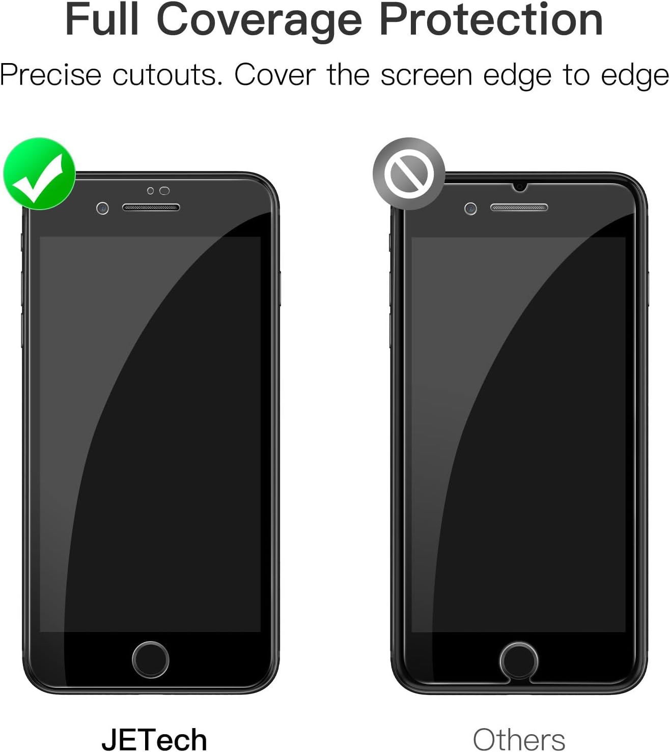 JETech Full Screen Protectors Coverage Screen Protector for iPhone 8 Plus/7 NEW