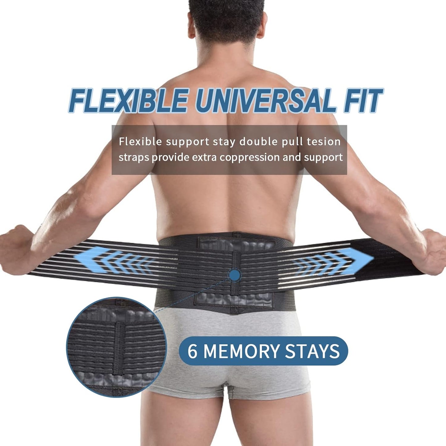 Paskyee Lumbar Support Back Brace for Lower Pain Relief, M (26.8"-34.6") DEMO