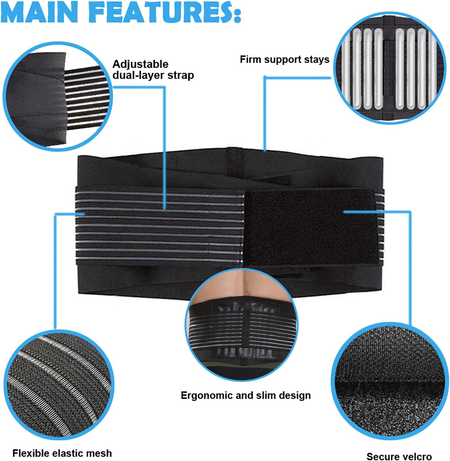 Paskyee Lumbar Support Back Brace for Lower Pain Relief, M (26.8"-34.6") DEMO