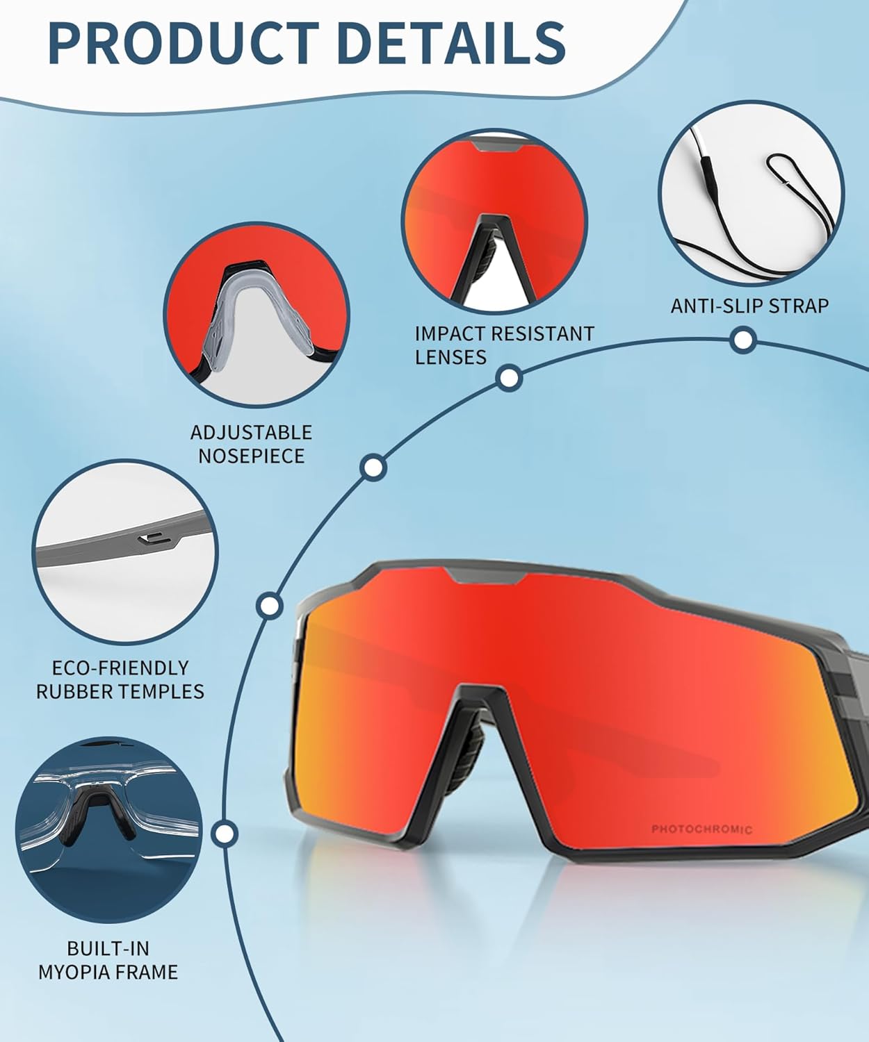 LECAGE Polarized Photochromic Cycling Sunglasses for Men & Women, White, NEW