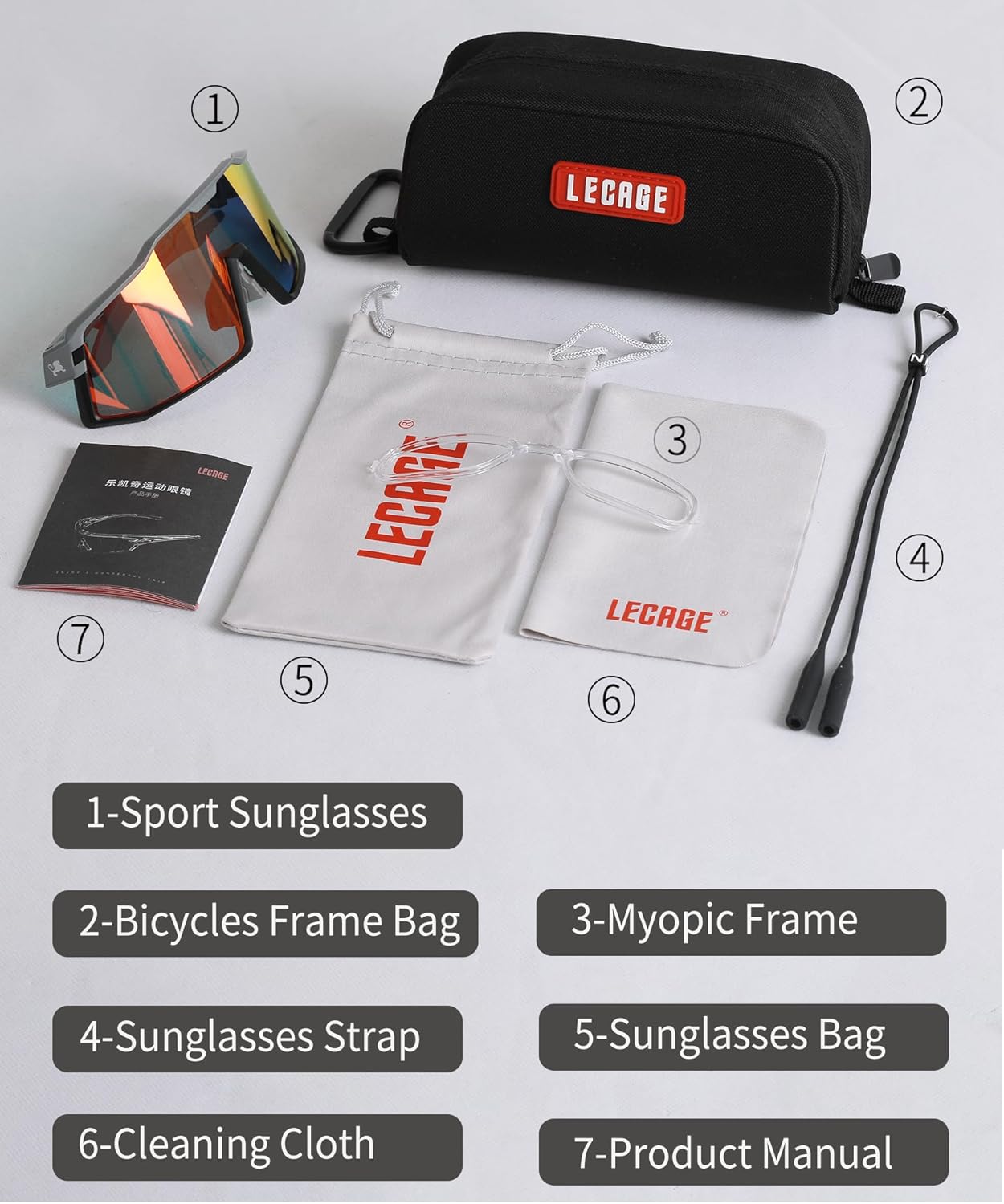 LECAGE Polarized Photochromic Cycling Sunglasses for Men & Women, White, NEW