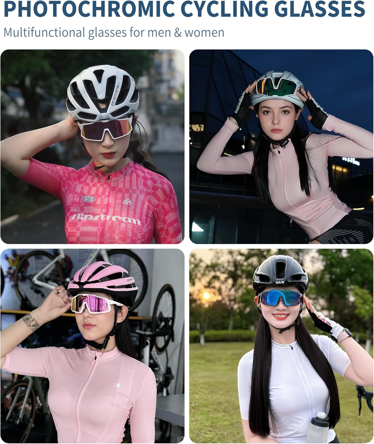 LECAGE Polarized Photochromic Cycling Sunglasses for Men & Women, White, NEW