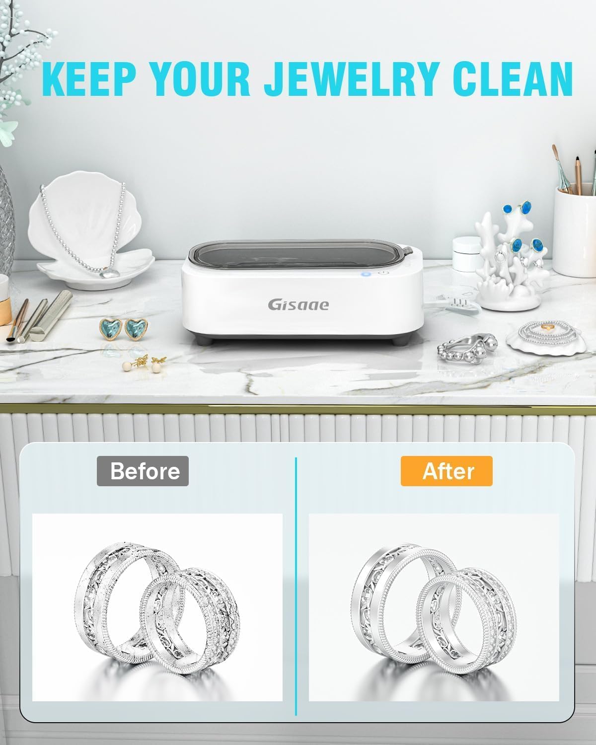 Ultrasonic Jewelry Cleaner - 350ml Portable Cleaning & Care Unisex Solution NEW
