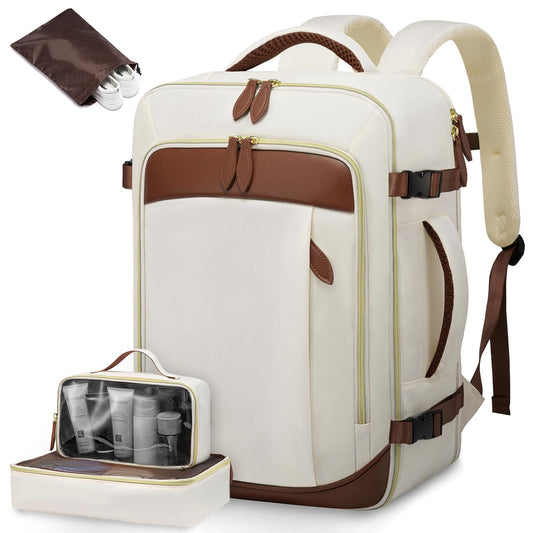 LOVEVOOK 40L Backpacks Backpack with 3 Packing Cubes Beige & Brown Size 17" NEW