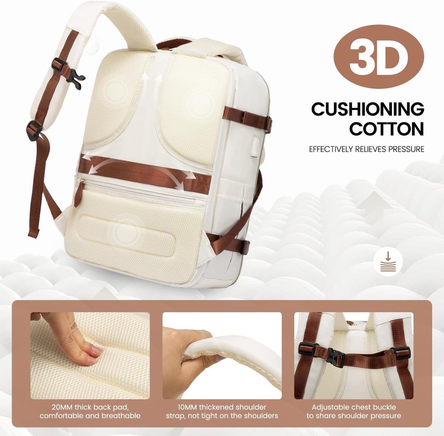 LOVEVOOK 40L Backpacks Backpack with 3 Packing Cubes Beige & Brown Size 17" NEW