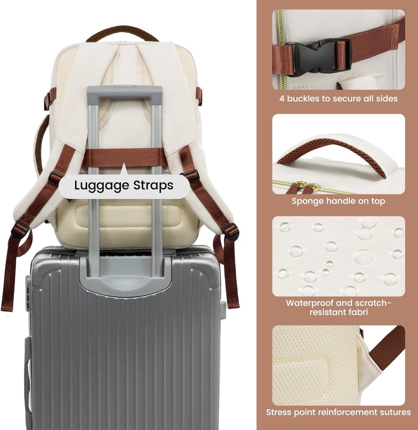 LOVEVOOK 40L Backpacks Backpack with 3 Packing Cubes Beige & Brown Size 17" NEW