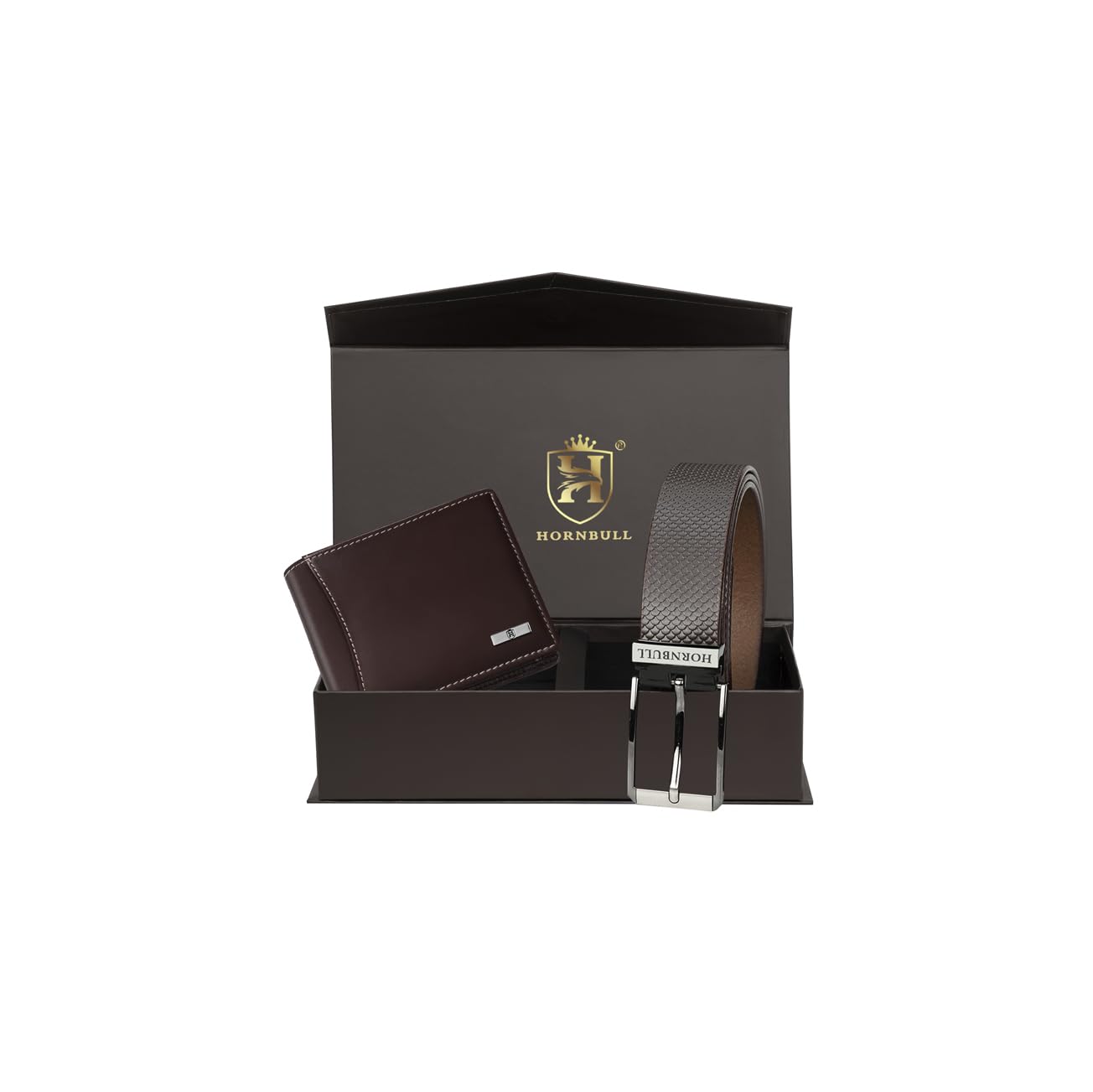 HORNBULL Mens Accessories Gift Set - Brown Wallet and Belt Combo NEW