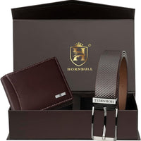 HORNBULL Mens Accessories Gift Set - Brown Wallet and Belt Combo NEW