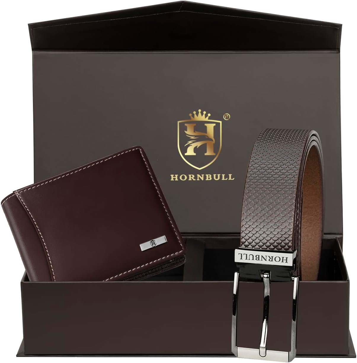 HORNBULL Mens Accessories Gift Set - Brown Wallet and Belt Combo NEW