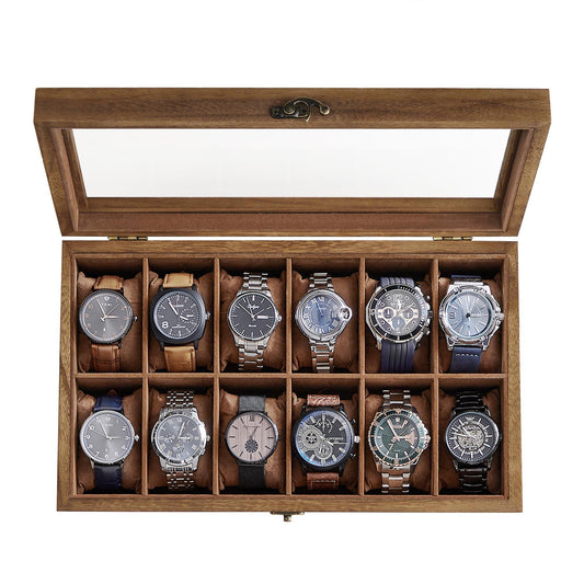 SONGMICS Unisex 12-Slot Walnut Watch Box Organizer Paulownia Wood Velvet NEW