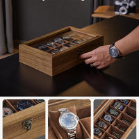 SONGMICS Unisex Paulownia Wood Watch Box Organizer 12 Slots Rustic Walnut NEW