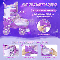 Nattork Kids Adjustable Roller Skates, Dream Purple, Medium (1-4) Size Size NEW