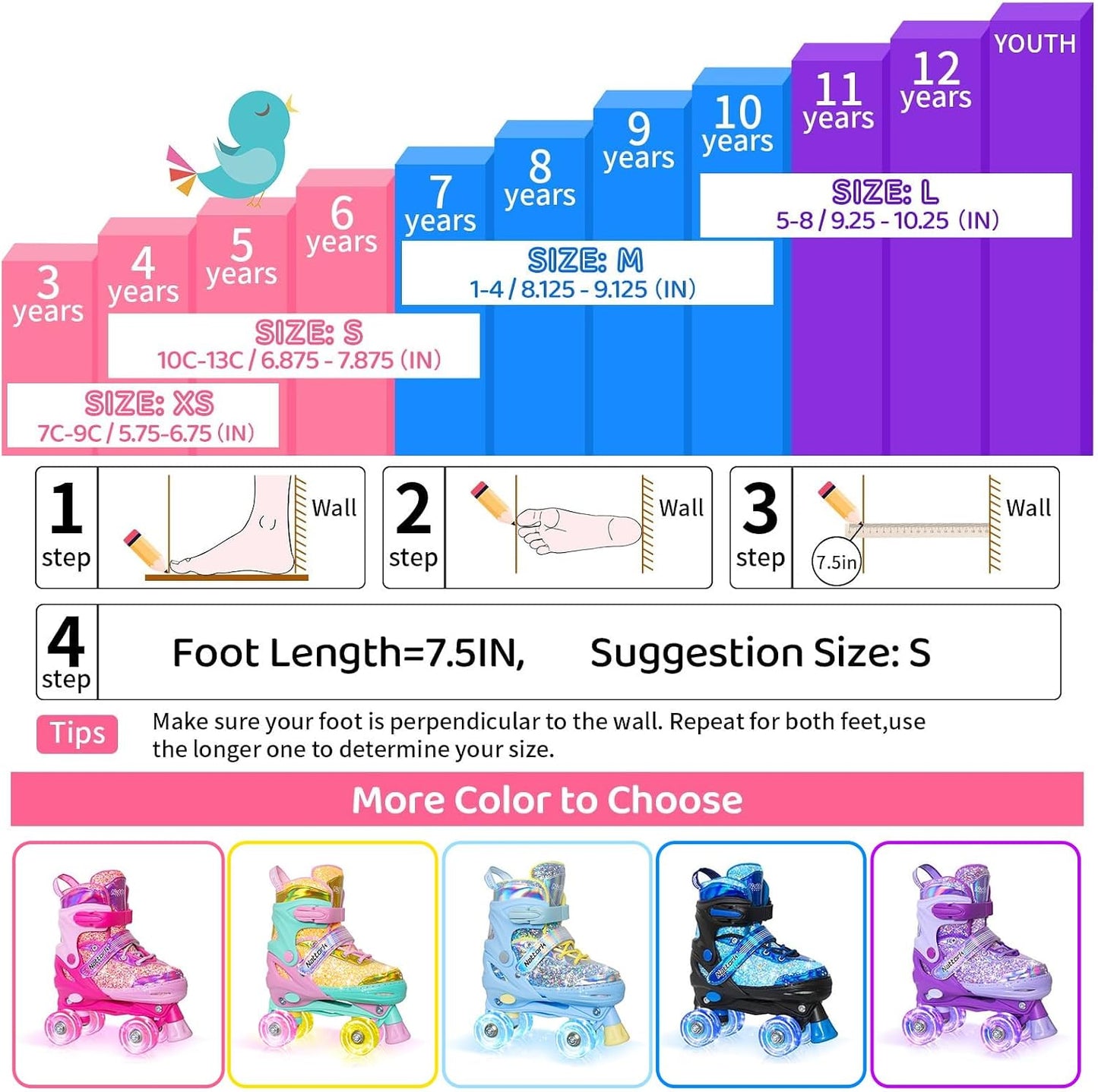 Nattork Kids Adjustable Roller Skates, Dream Purple, Medium (1-4) Size Size NEW
