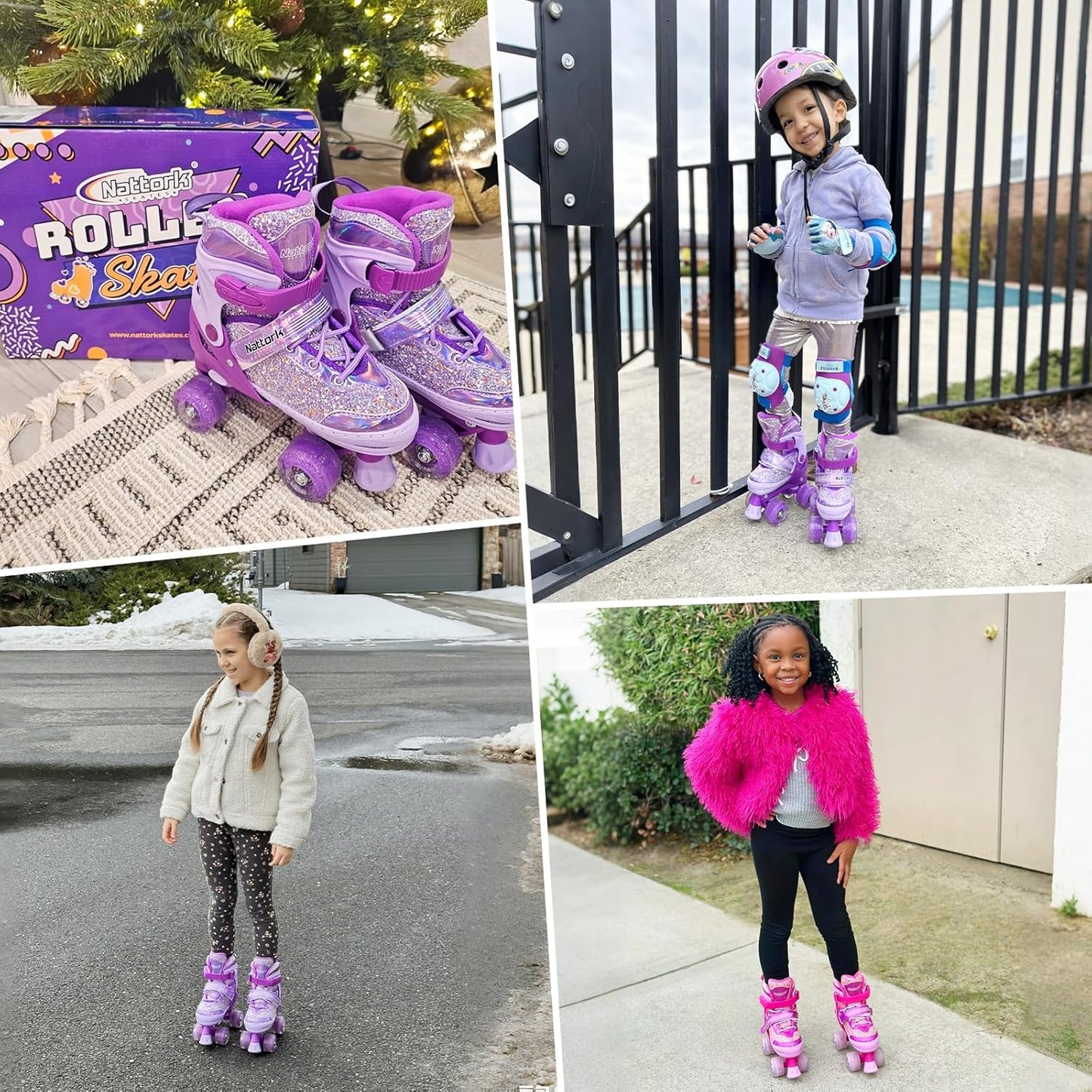 Nattork Kids Adjustable Roller Skates, Dream Purple, Medium (1-4) Size Size NEW