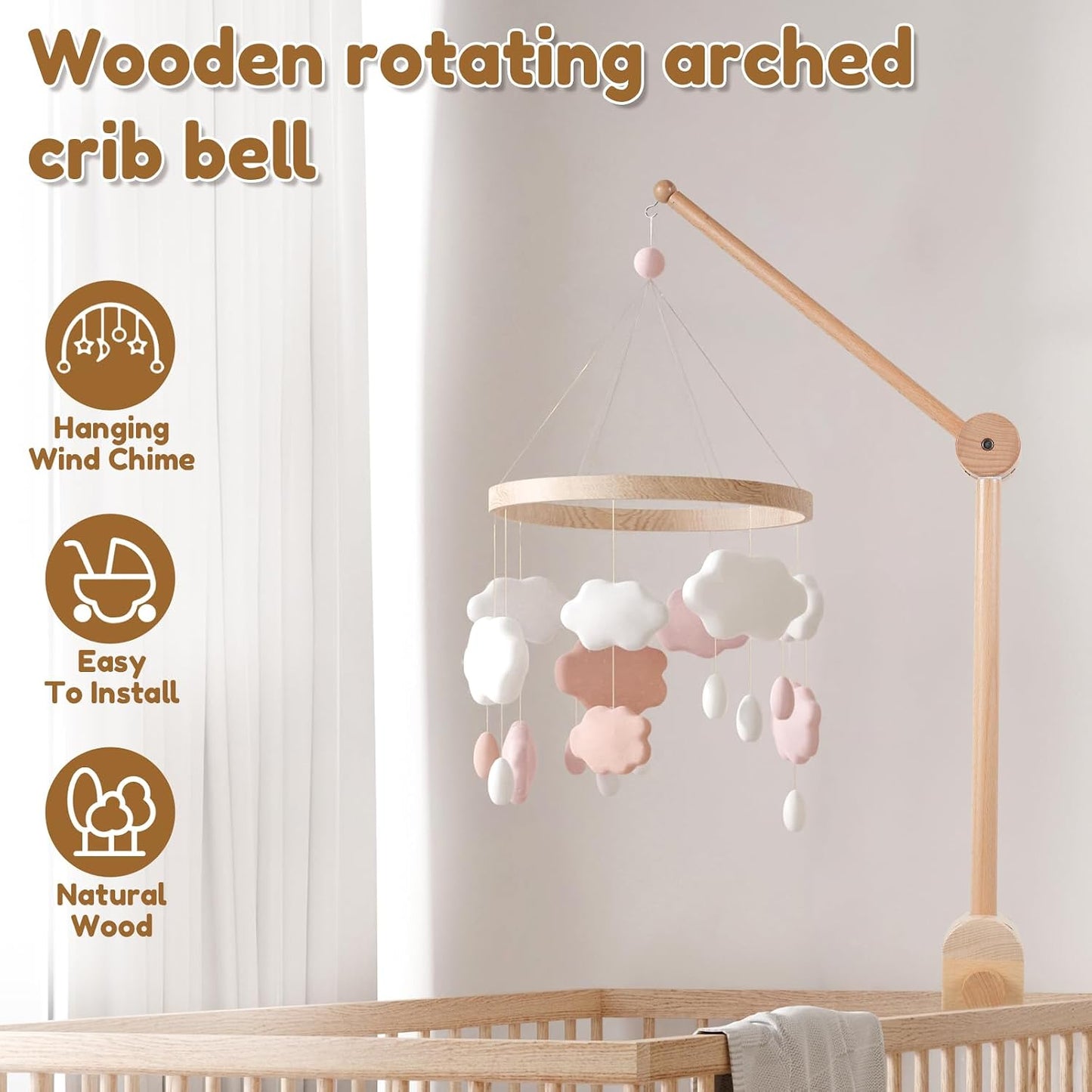 Wooden Baby Mobiles Crib Mobile Arm Holder Hanging Nursery Decor for NEW