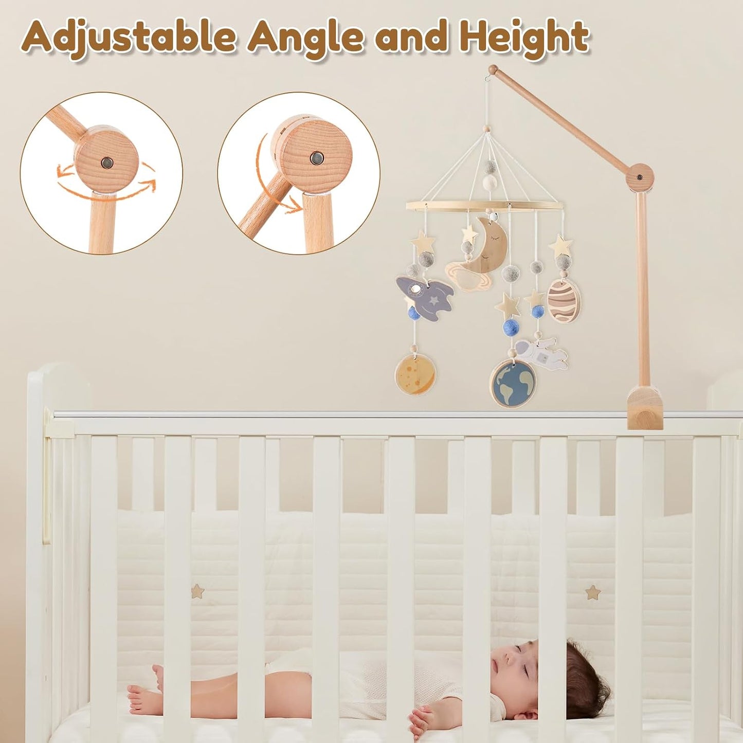 Wooden Baby Mobiles Crib Mobile Arm Holder Hanging Nursery Decor for NEW