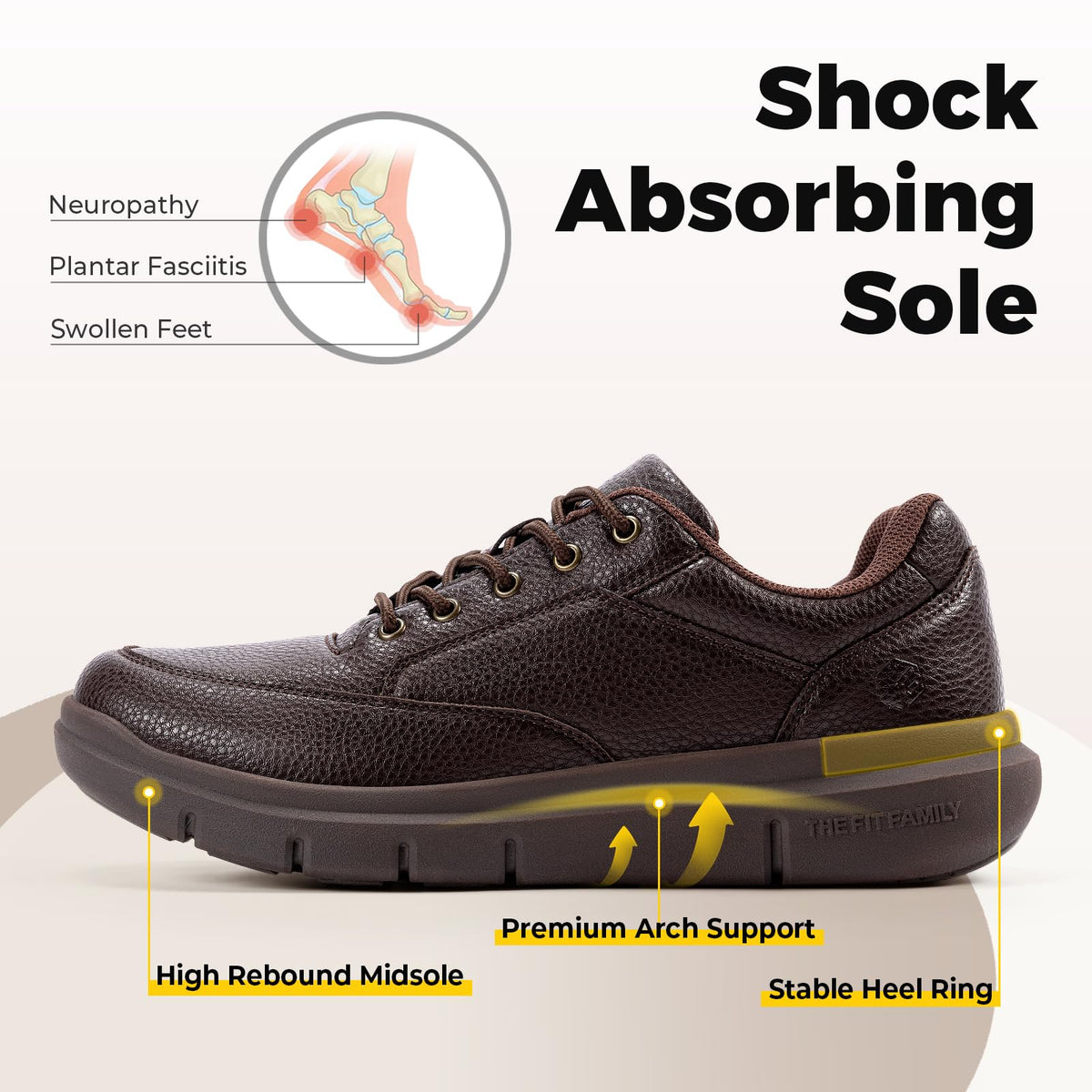 FitVille Mens Oxfords Lace-Up Water Resistant Shoes Mocha Brown Size US 11 NEW