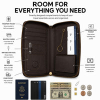 ORYVEN Crazy Horse Leather Passport Wallet RFID Brown Travel Holder Size - NEW