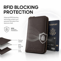 ORYVEN Crazy Horse Leather Passport Wallet RFID Brown Travel Holder Size - NEW