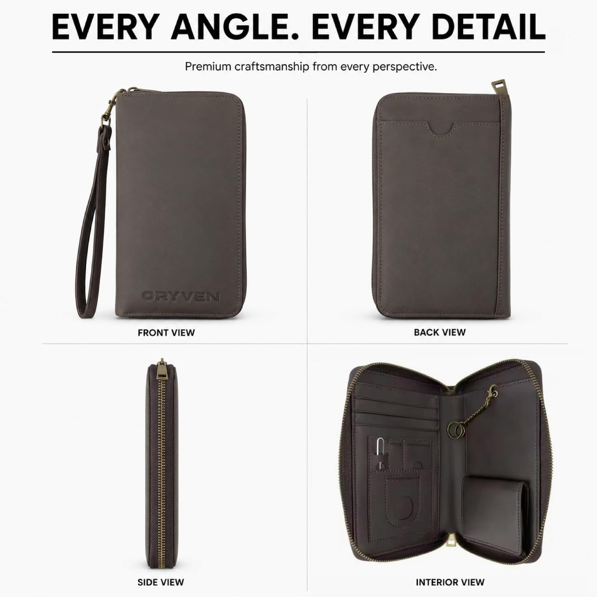 ORYVEN Crazy Horse Leather Passport Wallet RFID Brown Travel Holder Size - NEW
