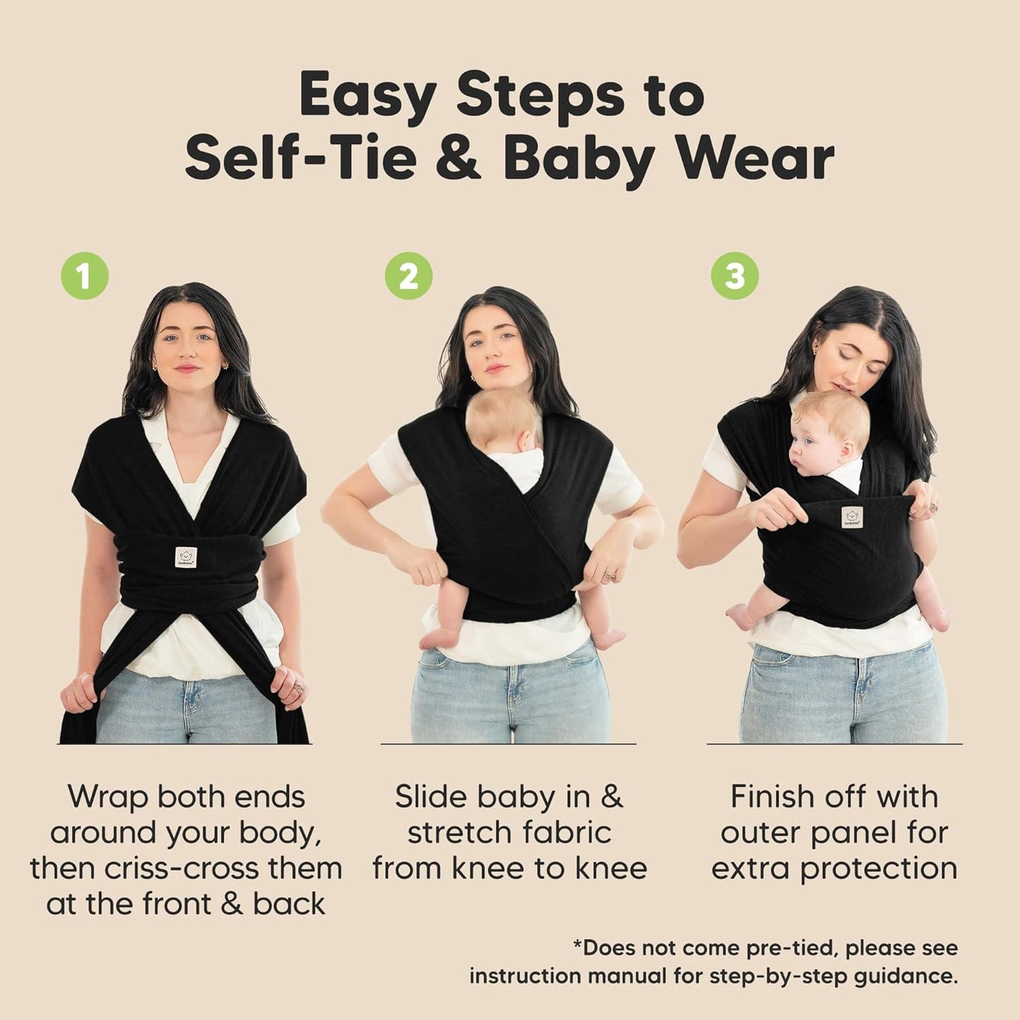 KeaBabies Trendy Black Baby Wrap Carrier - All-in-1 Newborn to Toddler DEMO