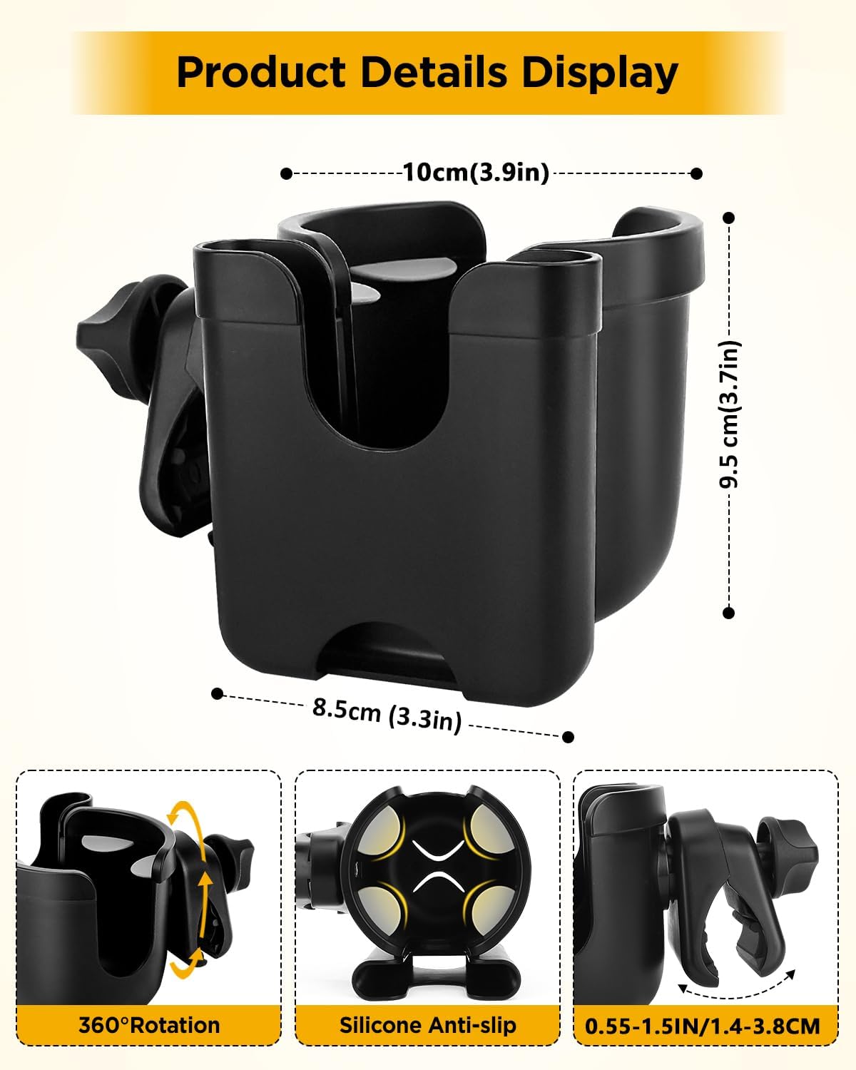 BUNDLEPRO 2-in-1 Cup Holders Stroller Cup Holder with Mobile Phone Case NEW