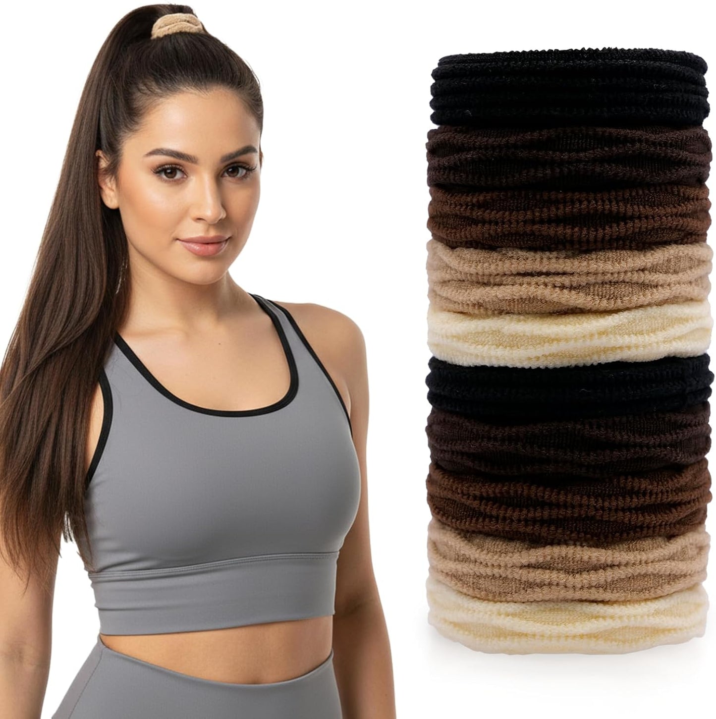 100pcs Coffee Nylon Hair Ties & Elastic Bands Ponytail Holders for Women DEMO