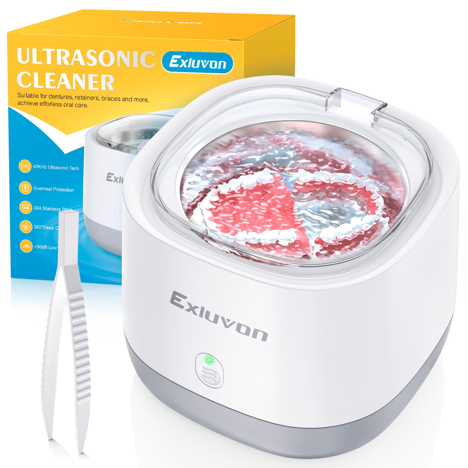Exluvon Unisex Ultrasonic Dental Retainer Cleaner, 250ml White Portable DEMO