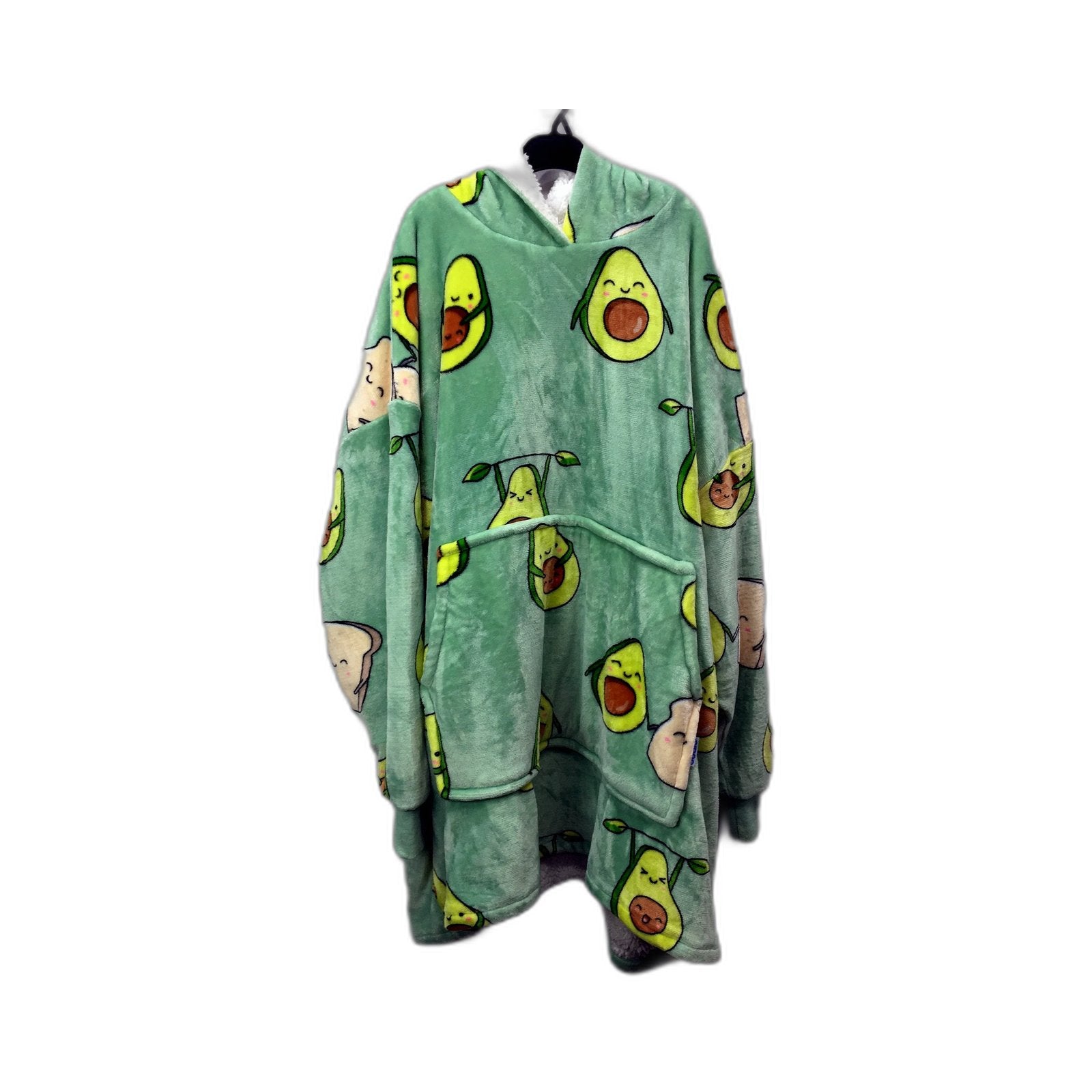 Unisex Oodie Pullover Hooded Sweatshirt Green with Avocado Print One Size