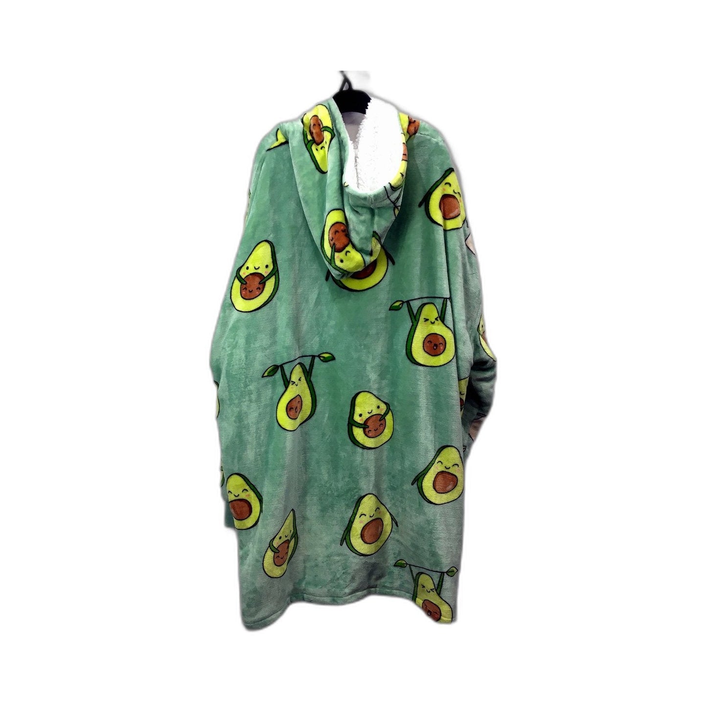 Unisex Oodie Pullover Hooded Sweatshirt Green with Avocado Print One Size