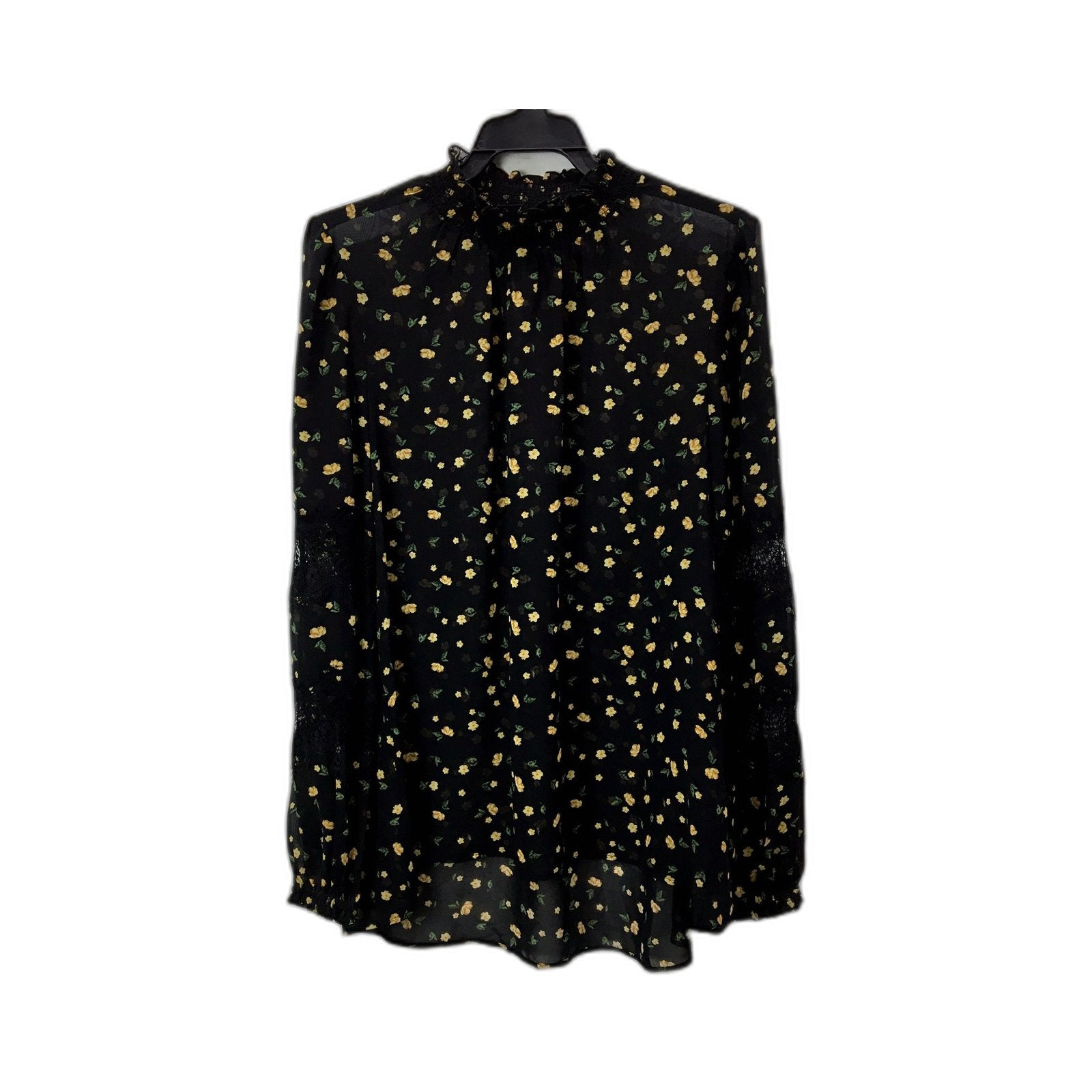 Decjuba Womens Floral Print Blouse Long Sleeve Ruffle Collar Shirt Black Size 10