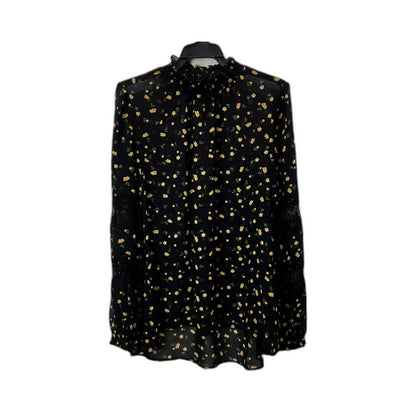 Decjuba Womens Floral Print Blouse Long Sleeve Ruffle Collar Shirt Black Size 10