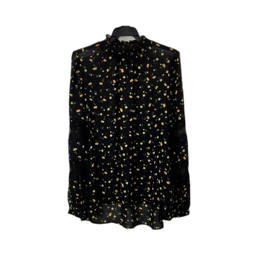 Decjuba Womens Floral Print Blouse Long Sleeve Ruffle Collar Shirt Black Size 10