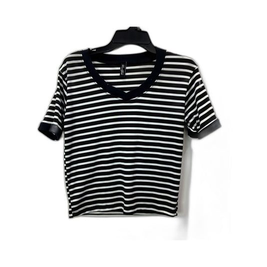 Fam Glam Womens Striped V-Neck T-Shirt Cotton Blend Black and White Size XS