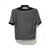Fam Glam Womens Striped V-Neck T-Shirt Cotton Blend Black and White Size XS