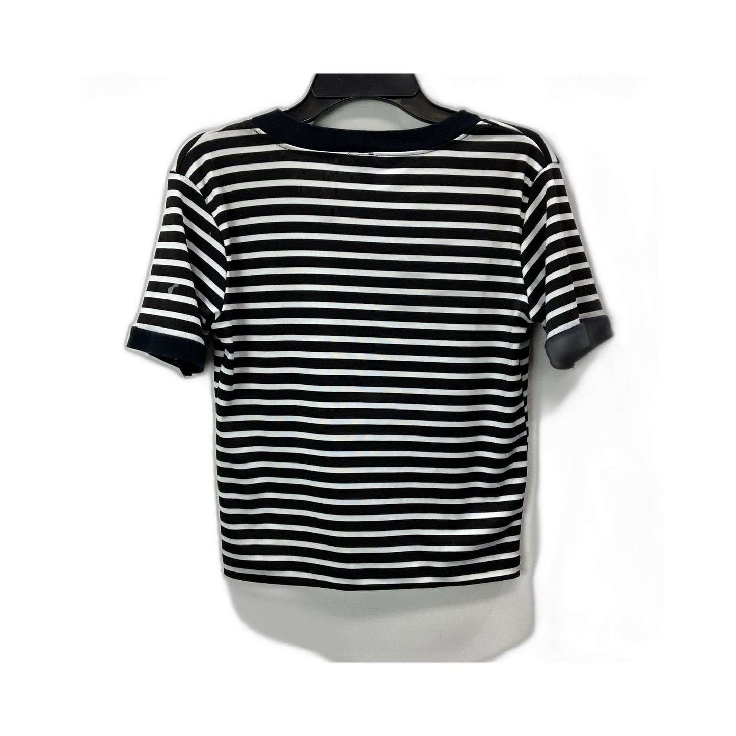 Fam Glam Womens Striped V-Neck T-Shirt Cotton Blend Black and White Size XS