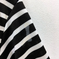Fam Glam Womens Striped V-Neck T-Shirt Cotton Blend Black and White Size XS