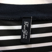 Fam Glam Womens Striped V-Neck T-Shirt Cotton Blend Black and White Size XS