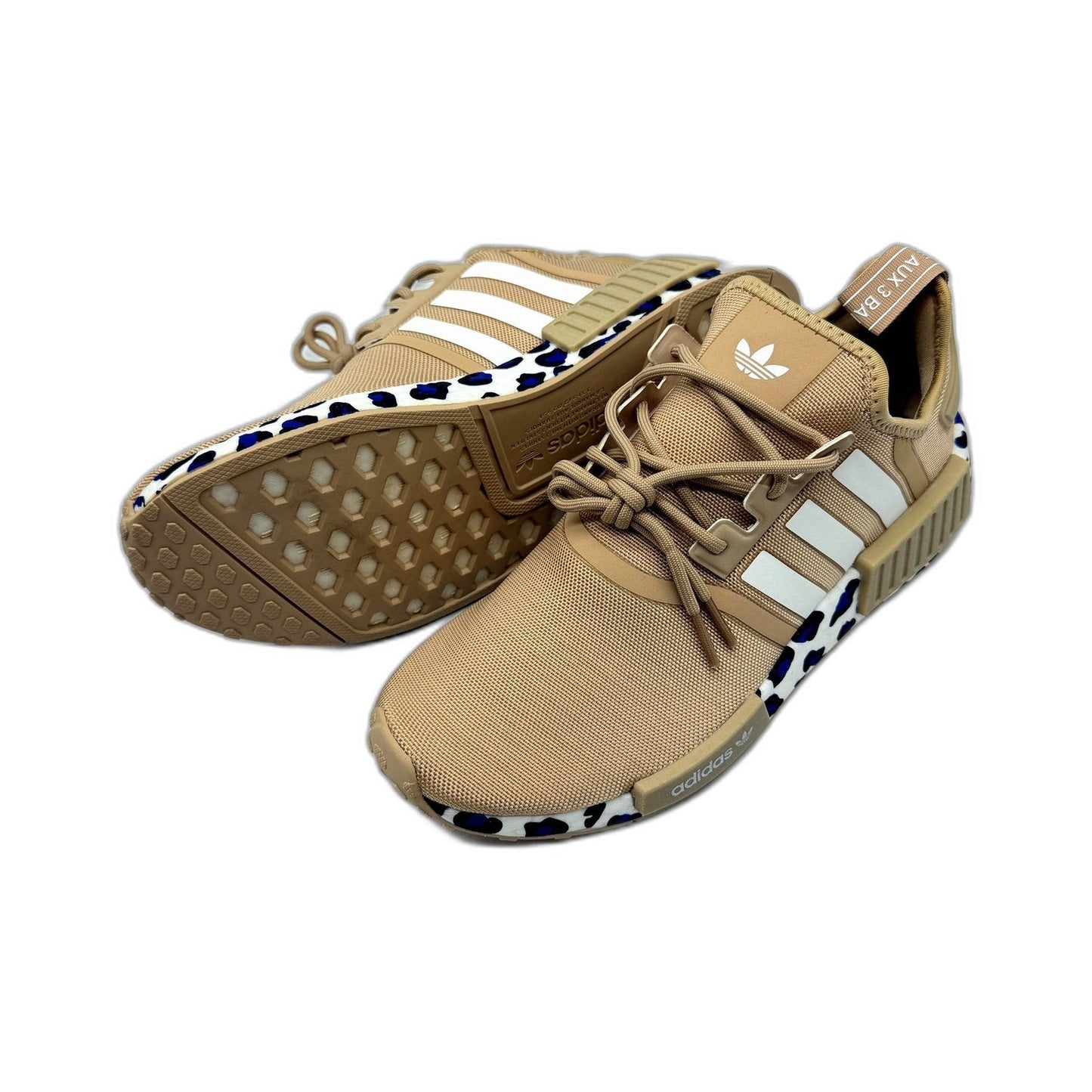 adidas Womens NMD_R1 W Tan Blue Leopard Print Sole Sneakers Size US 8 NEW