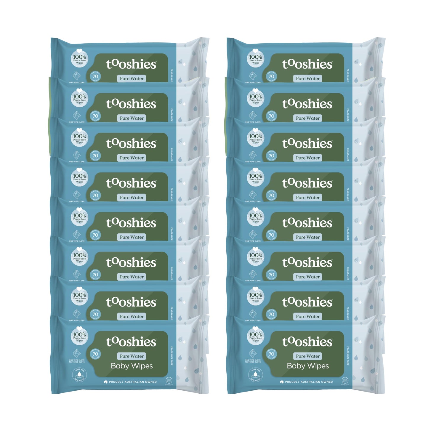 Tooshies Pure Water Biodegradable Fragrance Free Baby Wet Wipes 16PK NEW