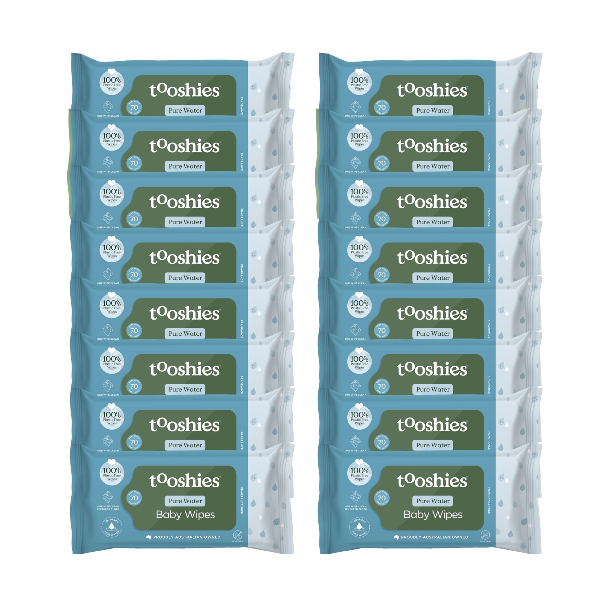Tooshies Pure Water Biodegradable Fragrance Free Baby Wet Wipes 16PK NEW