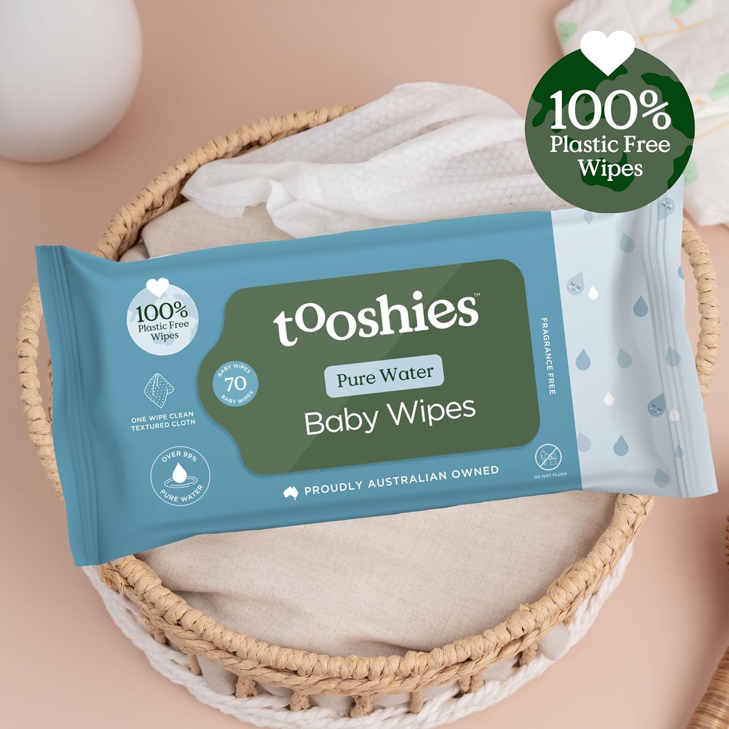 Tooshies Pure Water Biodegradable Fragrance Free Baby Wet Wipes 16PK NEW