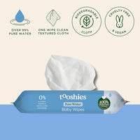 Tooshies Pure Water Biodegradable Fragrance Free Baby Wet Wipes 16PK NEW