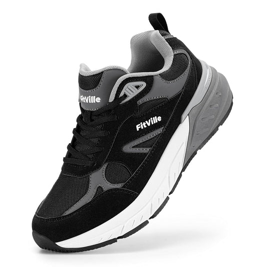 FitVille Rebound V1 Comfortable Arch Support Black Sneakers EXTRA WIDE US 9 DEMO