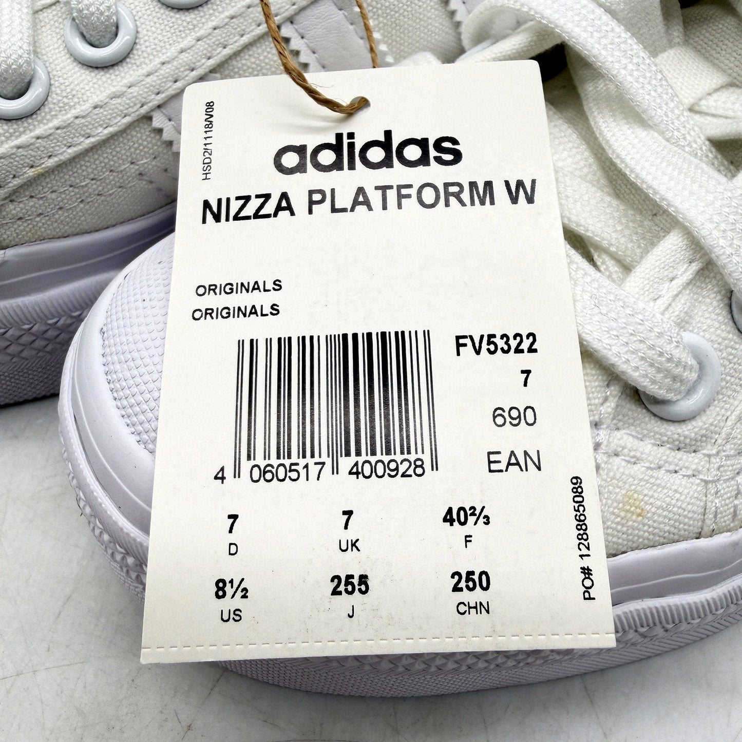 adidas Womens Nizza Platform Canvas White Sneakers - US Size 8.5 DEMO